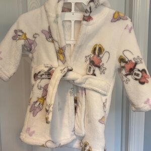 White Minnie Mouse Fleece Kids Robe - Soft Hooded Bathrobe